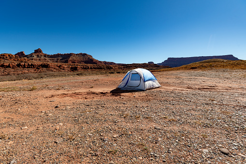 Lonely tent in canyon in Utah