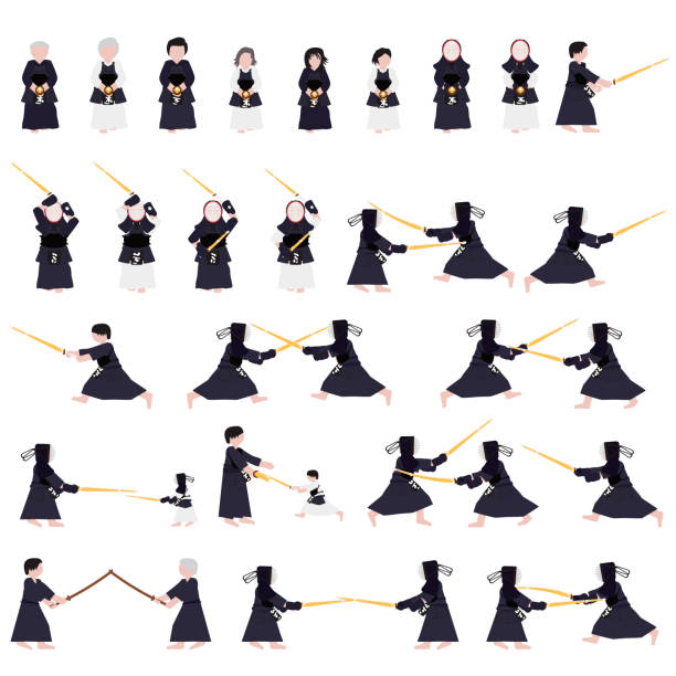 剣道をやっている人たち。日本のフェンシングセット。ベクトル。 - kendo点のイラスト素材／クリップアート素材／マンガ素材／アイコン素材