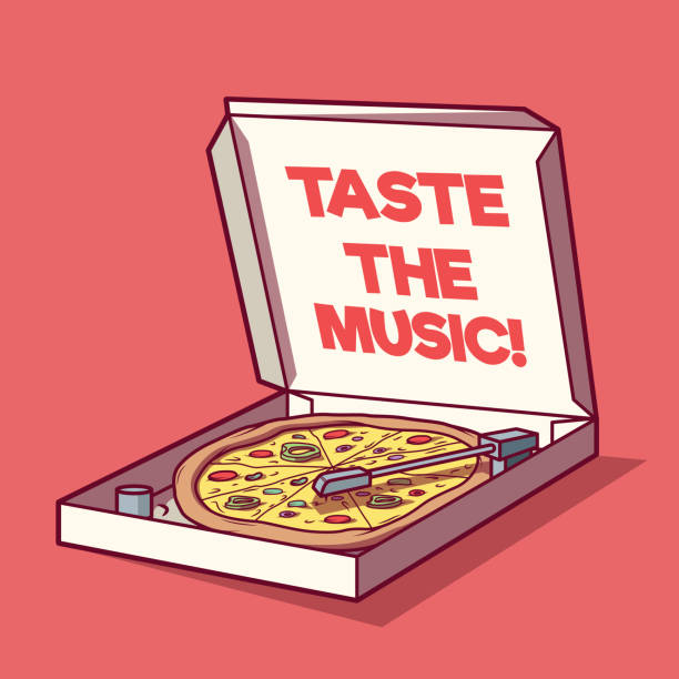 pizza-box als turntable vektor-illustration. - schallplatte hülle stock-grafiken, -clipart, -cartoons und -symbole