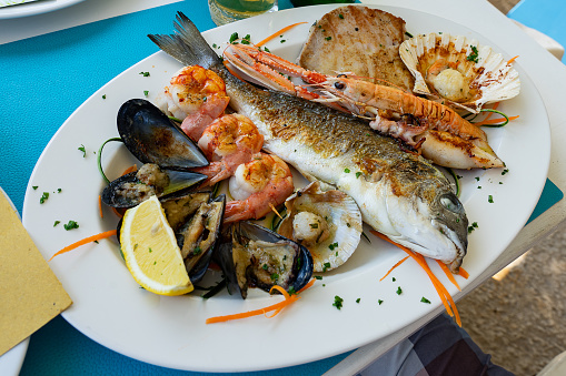 seafood fish platter in Valun Cres island Croatia