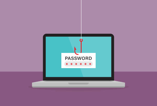 The red fishing hook is stealing password on a laptop Abstract, Adult, Bank, Banking, Notebook, Protection, Hacker hacker laptop stock illustrations