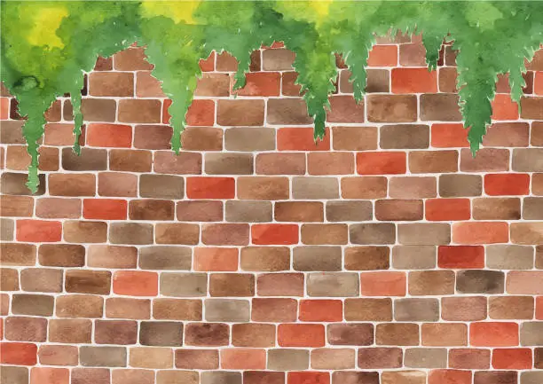 Vector illustration of Brick wall watercolor hand painting for decoration on background.