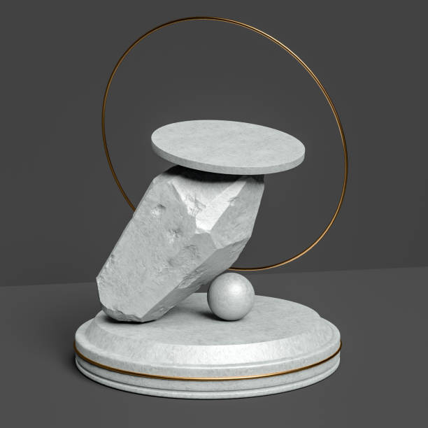 istock Geometric gray stone and gold abstract podium and elements, product display background 3d rendering, 1173712079