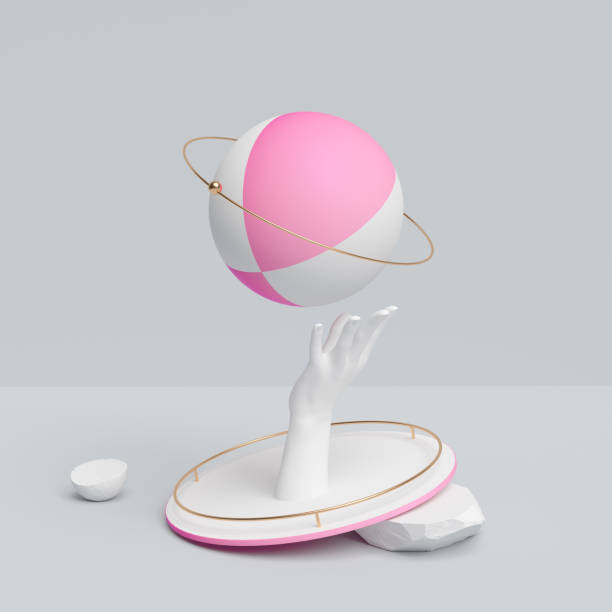 istock Abstract sculpture hand statue, geometric museum piece elements, still life 3d rendering 1173712145