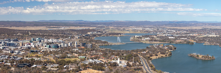 Aerial drone view of Castle Hill cbd in Sydney, NSW Australia on a sunny day in December 2023