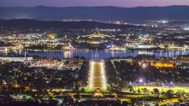 4K Day to Night Time Lapse of Canberra, Australia.