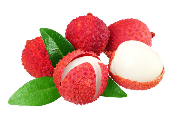 istock Fresh lychee with leaves isolated on white background. 1173730115
