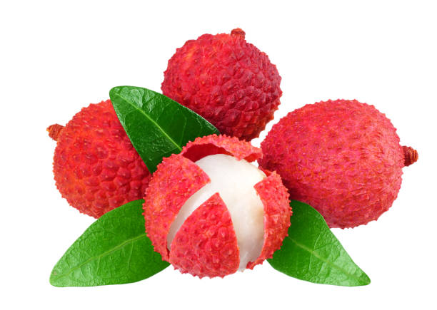 istock Fresh lychee with leaves isolated on white background. 1173730128