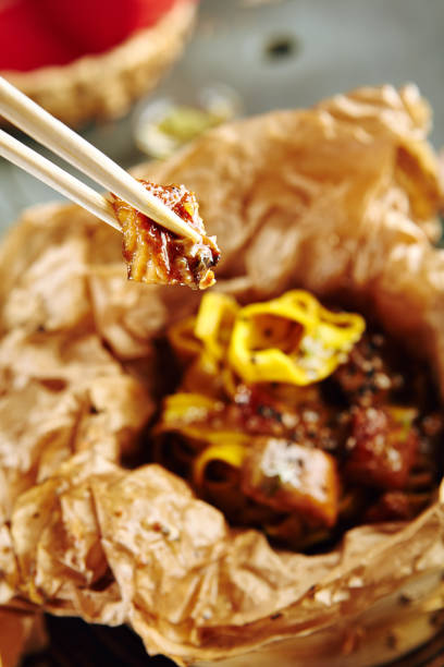 istock Delicious Asian Style Tagliatelle with Smoked Fish 1173732780