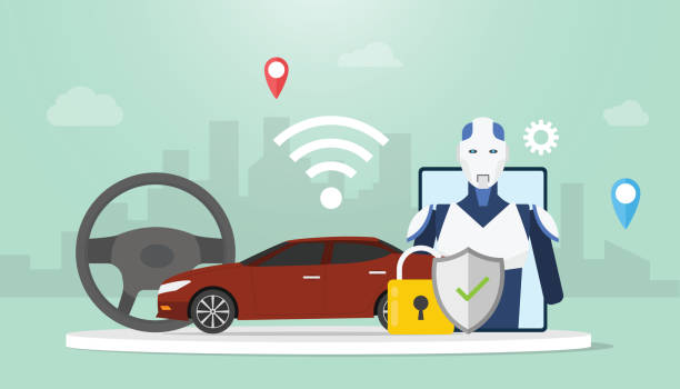 istock autonomous self driving car technology concept with cars and icon wifi robot to drive with modern flat style - vector 1173739053