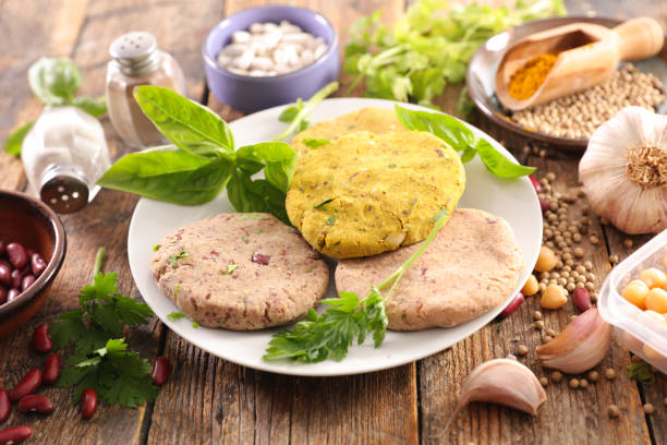 vegetarian burger, vegetarian steak with herb and spices