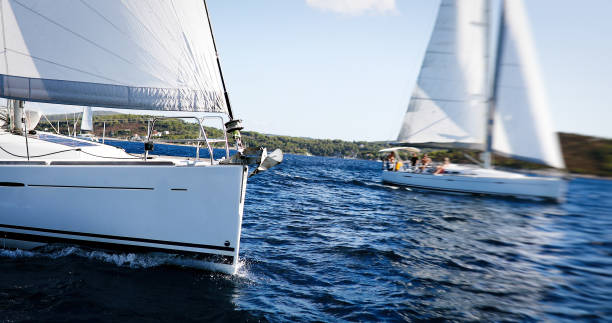 istock Sailing yachts with white sails in the sea 1173740219