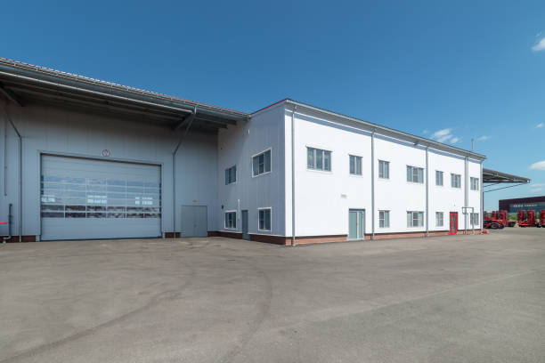 istock Large industrial building, view from the outside. Industrial architecture 1173740481