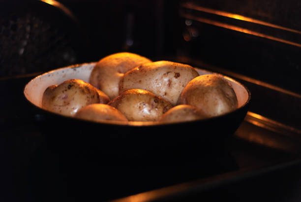 golden potatoes frieding in the oven