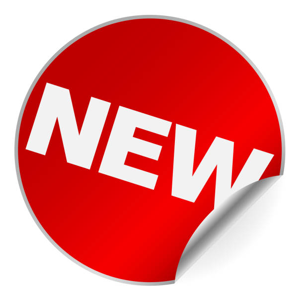 istock red round NEW sticker or badge with one side curled up 1173741623