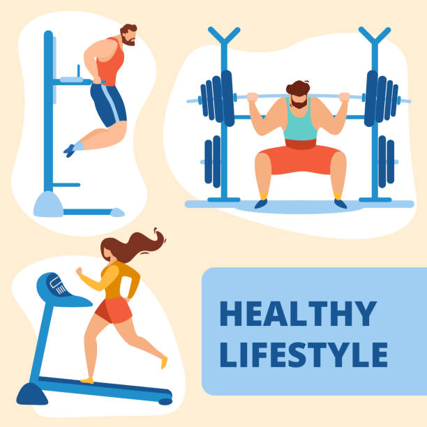 illustrazioni stock, clip art, cartoni animati e icone di tendenza di palestra di allenamento per sportivi sportivi - crouching barbell weightlifting weight training