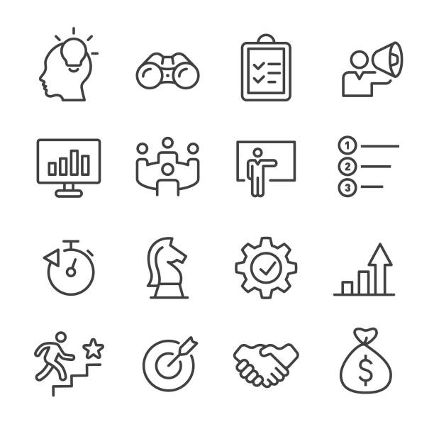 illustrations, cliparts, dessins animés et icônes de icônes de flux de travail - série de lignes - faire-fonctionner