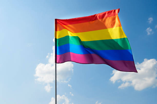 istock Waving rainbow flag in the sky 1173744295