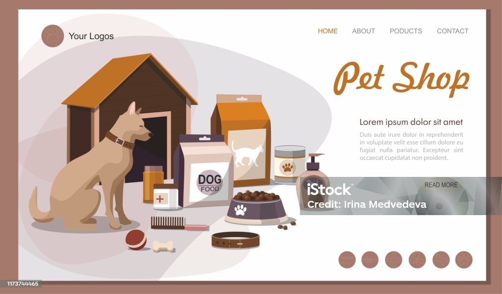 Landing Page Pet Shop Pet Accessories With Dog Stock Illustration -  Download Image Now - Dog Bone, Pets, Merchandise - iStock