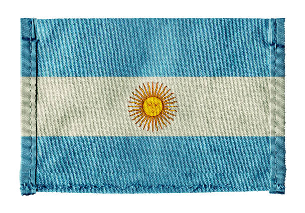 indicateur de l'argentine avec le fond de toile d'isolement - burlap textile patch canvas photos et images de collection