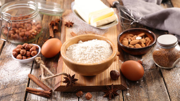 istock baking ingredient with flour, egg, nuts and spices 1173747293