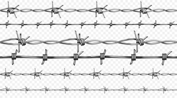 ilustrações de stock, clip art, desenhos animados e ícones de barbed wire realistic seamless vector illustration - wire framed