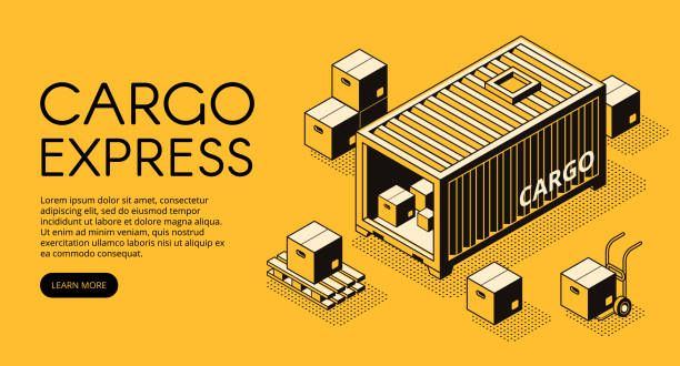 obraz izometryczny wektora logistyki ładunku - packaging freight transportation pallet isometric stock illustrations