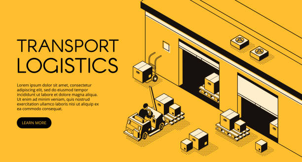 ilustracja izometryczna wektora logistyki magazynowej - packaging freight transportation pallet isometric stock illustrations