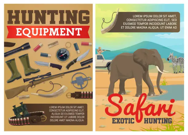 Vector illustration of Hunting ammo, African safari animals