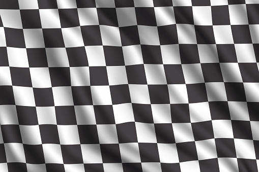 Car racing or auto rally 3d realistic flag. Vector car sport races motocross rally competition finish or start checkered flag background