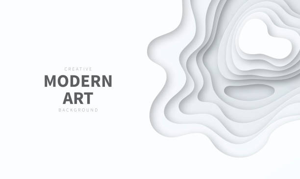 Paper cut background. Grey abstract wave shapes - Trendy 3D design Modern and trendy background. Abstract design with wave shapes in a paper cut style (Grey, white). Background template for your design, with space for your text. Vector Illustration (EPS10, well layered and grouped), wide format (5:3). Easy to edit, manipulate, resize or colorize. relief map stock illustrations