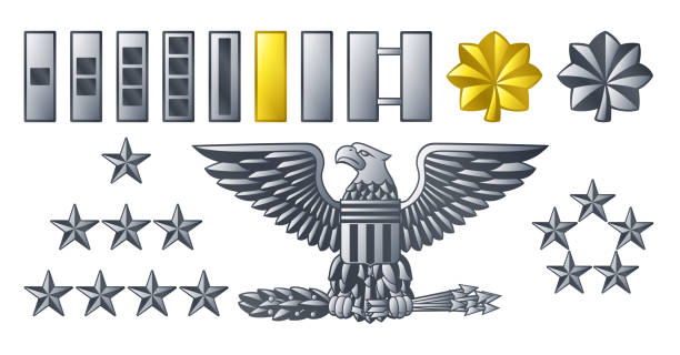 Army Military Officer Insignia Ranks Military American army officer ranks insignia badges icons gi icon stock illustrations