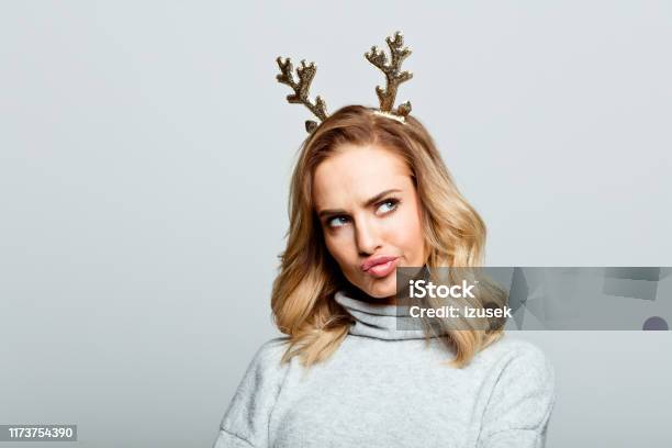 Christmas Portrait Of Beautiful Woman Close Up Of Face Stock Photo Stock Photo - Download Image Now