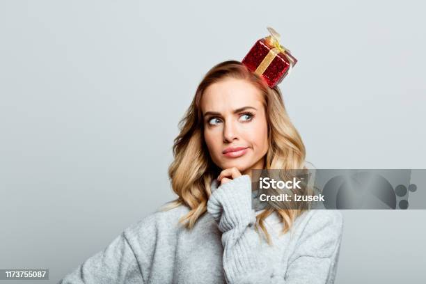 Christmas Portrait Of Cute Beautiful Woman Close Up Of Face Stock Photo Stock Photo - Download Image Now