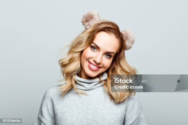 Winter Portrait Of Cute Beautiful Woman Close Up Of Face Stock Photo Stock Photo - Download Image Now