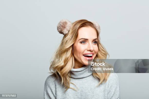 Winter Portrait Of Surprised Beautiful Woman Close Up Of Face Stock Photo Stock Photo - Download Image Now