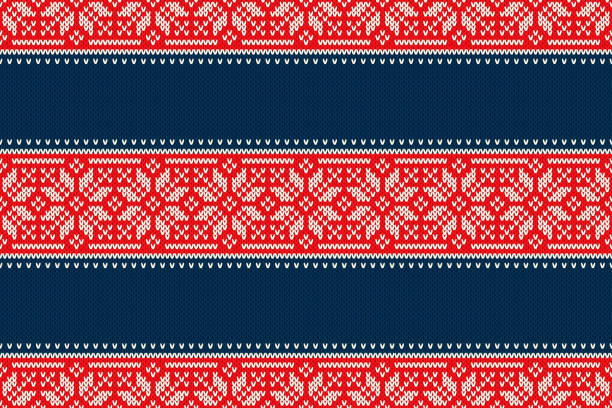 boże narodzenie wakacje bezszwowy dzianinowy wzór z płatkami śniegu. schemat wełnianego swetra bez szwu lub haftu krzyżykowego - wool scarf backgrounds knitting stock illustrations