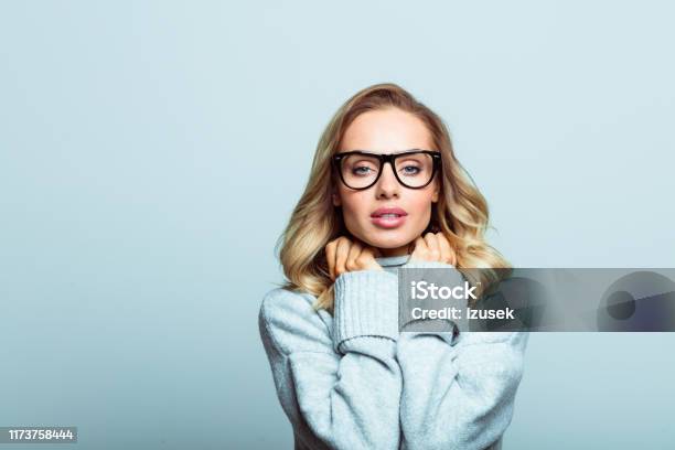 Winter Portrait Of Beautiful Blonde Woman Close Up Of Face Stock Photo Stock Photo - Download Image Now