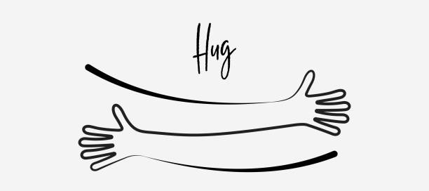 ilustrações, clipart, desenhos animados e ícones de linha simples que cria o desenho do abraço. ilustração do vetor - hug