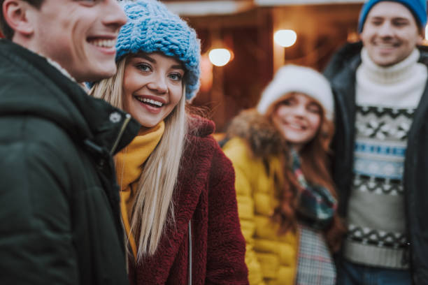 istock Positive delighted blonde girl looking at camera 1173767208