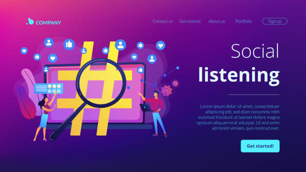 Social network monitoring concept landing page Viral marketing, trends analysis, modern advertising business. Social network monitoring, social media measurement, social listening concept. Website homepage landing web page template. social listening stock illustrations