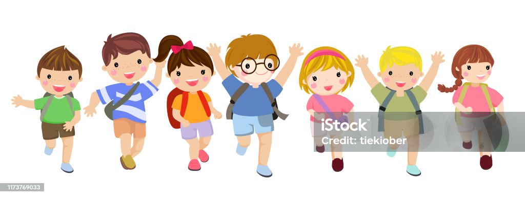 Education Back To School Cartoon Kids Stock Illustration - Download Image  Now - Backpack, Child, Elementary School - iStock