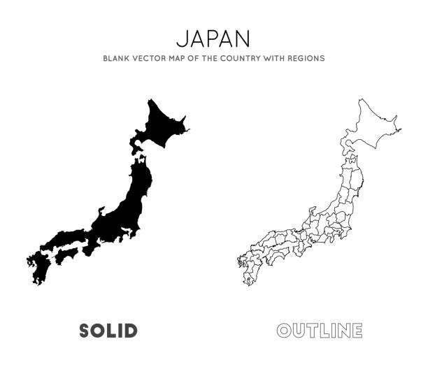 illustrazioni stock, clip art, cartoni animati e icone di tendenza di mappa del giappone. - isola di honshu