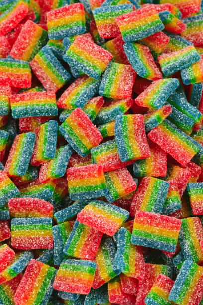 istock Rainbow juicy gummy candies background. Top view. Jelly  sweets. 1173771952