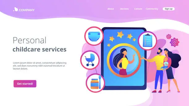 Vector illustration of Babysitting services concept landing page