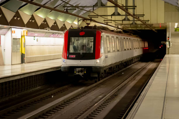 istock Metro train at the subway station with nobody at platform 1173778557
