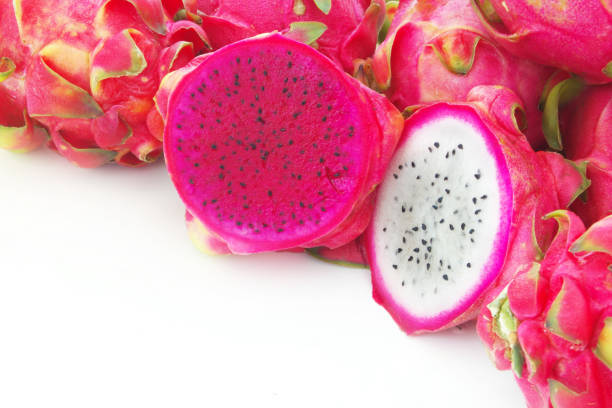 istock Red and white dragon fruits isolated 1173781117