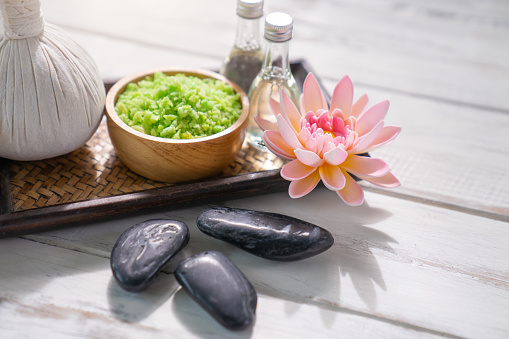 Spa treatments have a wood background.