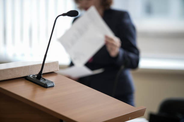microphone in the courtroom of the Russian court stock photo