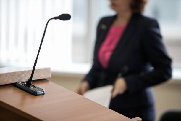 microphone in the courtroom of the Russian court stock photo